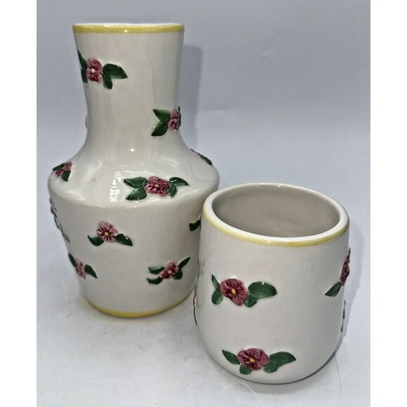 Vintage Pink Roses, Floral Chintz Carafe & Tumbler Bedside Tumbleup Cottagecore - Picture 1 of 13